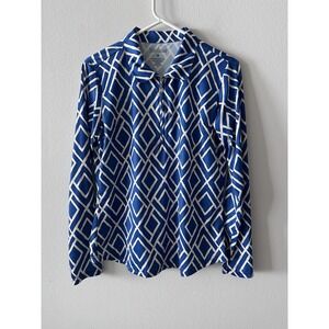 SanSoleil Top Womens Medium Blue Geometric Print 1/4 Zip UPF 50 Golf Tennis